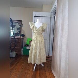TUCKERNUCK Hyacinth House Yellow Floral Midi Womens Dress Size M